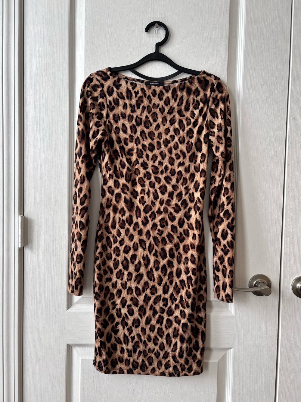 Leopard Print Long Sleeve Bodycon Dress - Brown